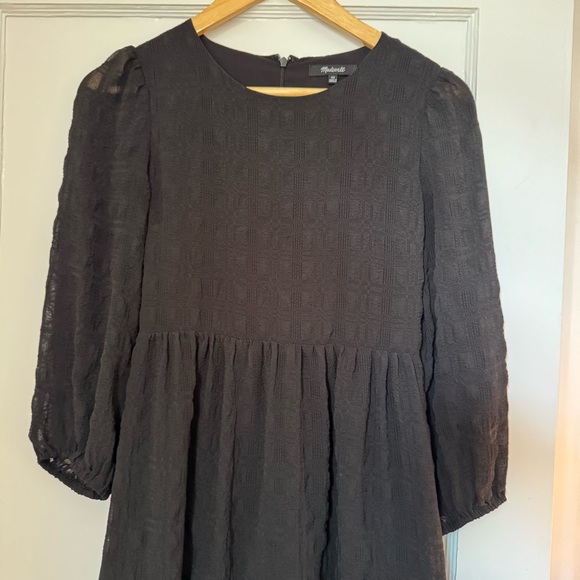 Madewell sheer textured lined black mini dress - Picture 1 of 6